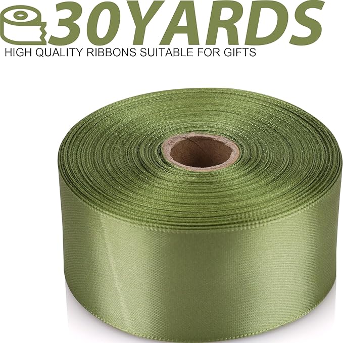 1-1/2 Inch 30 Yards Olive Green Solid Satin Ribbon for Gift Wrapping,Craft Floral Bouquets,Wedding Party,Timeless Flower,Decoration Floral Hair,Balloons