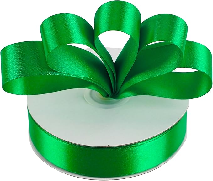 MEEDEE Emerald Ribbon 1 Inch Emerald Green Satin Ribbon Lux Double Faced Satin Ribbons by 50 Yards Polyester Green Wrapping Ribbons for Crafts, Wedding, Flower Bouquet, Holiday Decorating