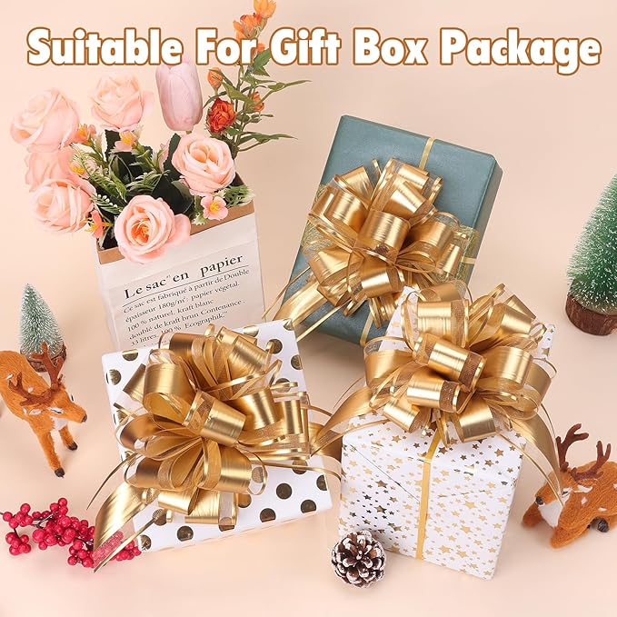 24PCS 6 Inch Large Pull Bows,Gold Bow for Gift Wrapping,Party Gift Wedding Ribbon Bows for Wrapping Boxes or Flower Decorations,Perfect for Christmas Valentine's Day Decoration Bow（Gold）