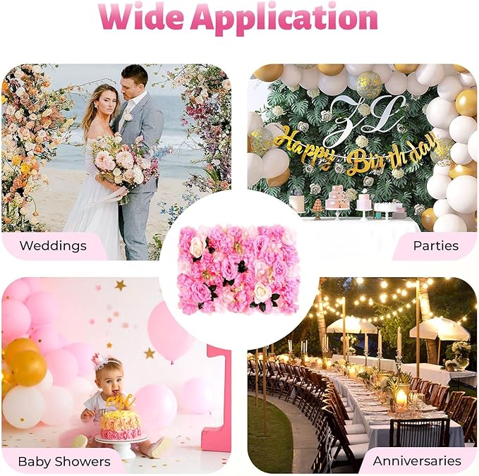 12 Pcs Flower Wall Panel Artificial Flower Backdrop 3D Silk Rose Floral Wall Decorative Faux Flower Wall Background Home Decoration
