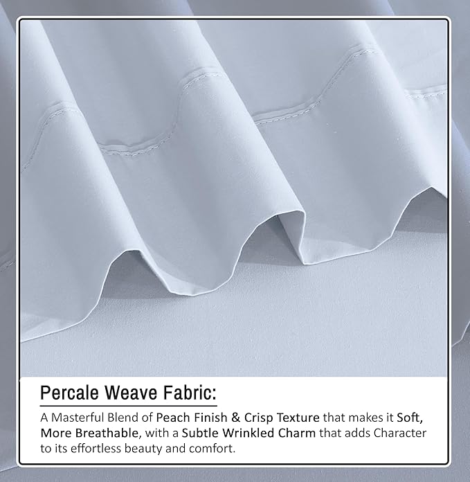 RUVANTI 100% Organic Cotton Sheets Split King, Percale Weave, GOTS Certified, 5-Piece Set, Deep Pocket 15", Crisp & Breathable, Soft Durable Bedding, Sábanas Algodón Orgánico – Arctic Ice