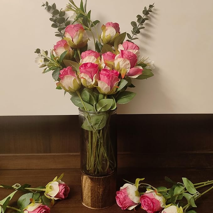 Artificial Roses 10 Pcs - Lifelike Single Stem Fake Roses with Natural Petal Texture,Fade-Resistant Silk Flowers for Wedding Decor,Home Vase Arrangements,Party Centerpieces(10, Magenta)