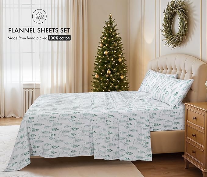 RUVANTI Flannel Sheets King Size - 100% Cotton Brushed King Bed Sheets Set - Deep Pockets 16 Inches - All Seasons Breathable & Extra Soft - Warm & Cozy, 4 Piece, Alpine Serenity