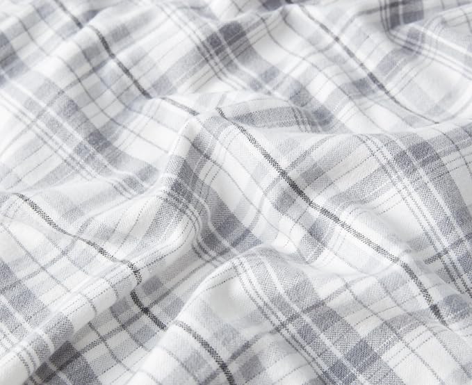 Eddie Bauer - Flannel Sheets Queen Size, Anti-Pilling & Wrinkle Resistant Cotton, Touchably Soft for All-Season Comfort - Bed Sheets with Matching Pillowcases & Fitted Sheet (Beacon Hill Ivory)