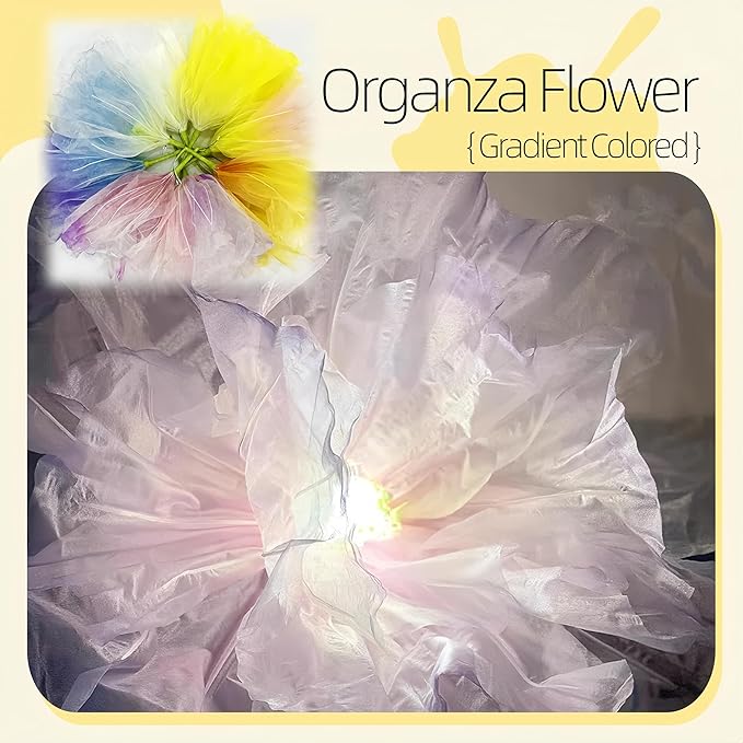 Giant Flowers for Decoration, 5 ft Large Organza Floral with LED Light, for Wedding Arrangements, Birthday Christmas Party Backdrop Decor, Photography Props, Shop Window Display