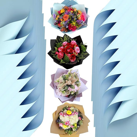 the florist Supply 20 Sheets Premium Flower Wrapping Paper | Waterproof Flower Wrapping Paper for Bouquets | Double Sided Floral Bouquet Sheets | DIY Gifts Colorblend Celtic Blue