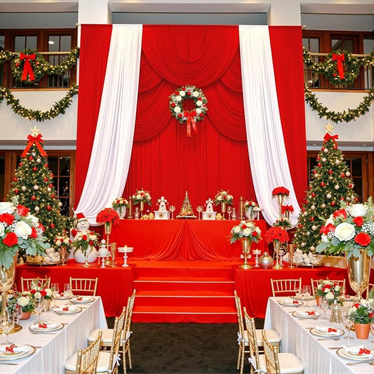 PartyVillage 20ft×15ft ChrismasRed Backdrop Curtain for Wedding Parties, 4 Panels Wrinkle Free 15 FT Long Polyester Photo Backdrop Drapes Back Drop Cloth for Birthday Photography Background