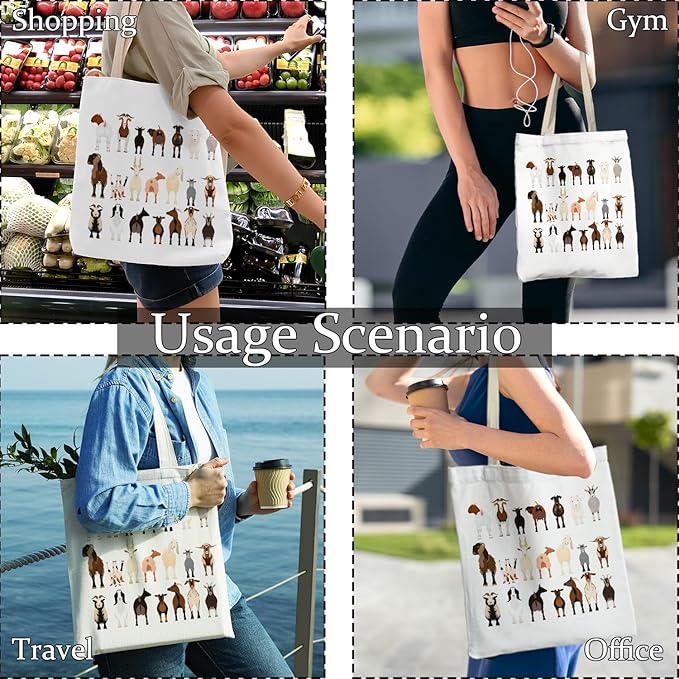 Canvas Tote Bag - Breeds of Goats Tote for Women, Animal Lover's Gift, Funny Goat Gift, Reusable Shopping Bag
