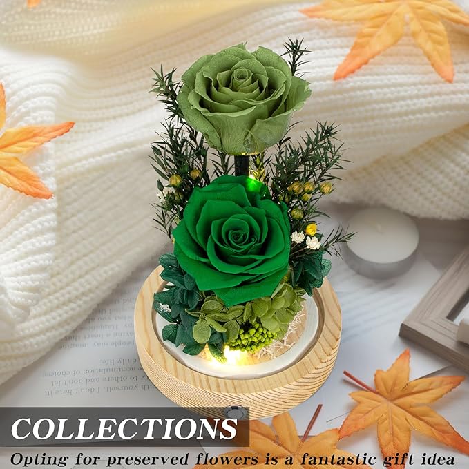 Preserved Roses & Fresh Flowers Bouquet – Gift for Women, Roses That Last Forever, Flowers for Delivery Prime, Green Roses – Birthday, Mother’s Day & Christmas