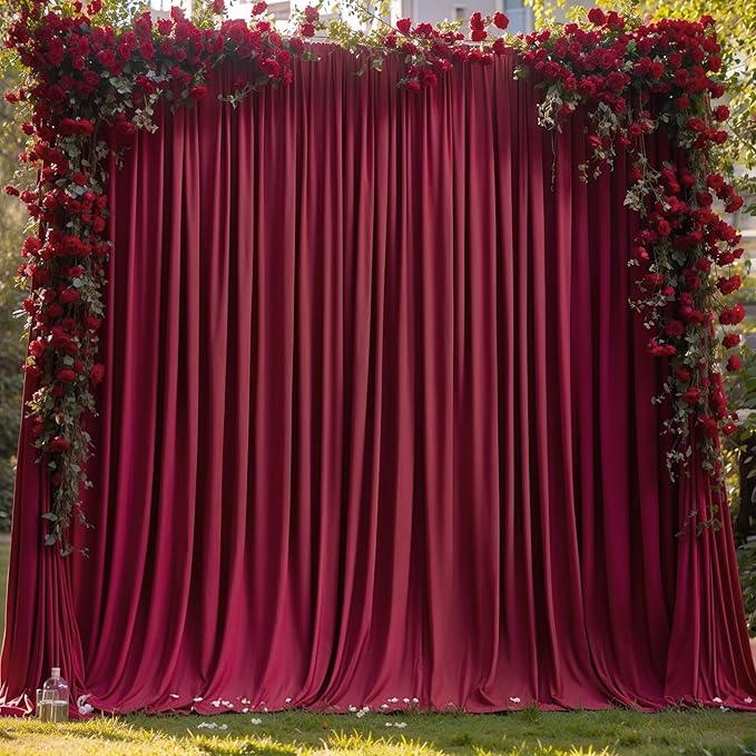 Burgundy Backdrop Curtains 4 Panels - Wrinkle-Free Polyester Photography Drapes for Baby Shower & Birthday Party - 16 X10FT