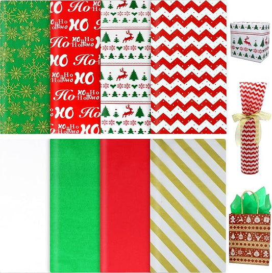 Hifunwu 120 Sheets Christmas Tissue Paper for Gift Wrapping Bags, Christmas Holiday Tissue Paper Bulk for Gift Bags Wrapping