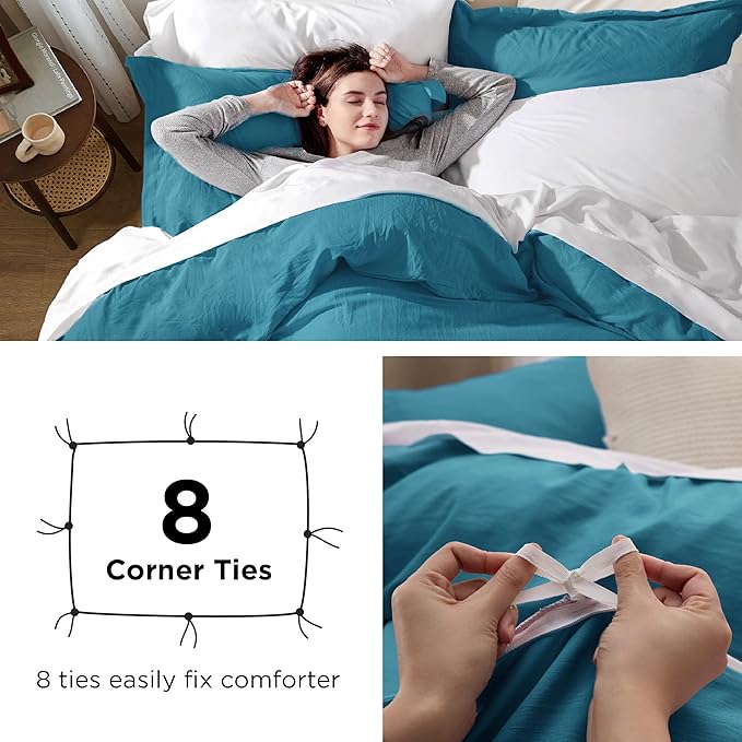 Bedsure Teal Duvet Cover Full Size - 3 Pieces Prewashed Extra Soft Cotton-Like Bedding Set, Includes 1 Duvet Cover 80x90 Inches with Zipper Closure & 2 Pillow Shams, Comforter Not Included