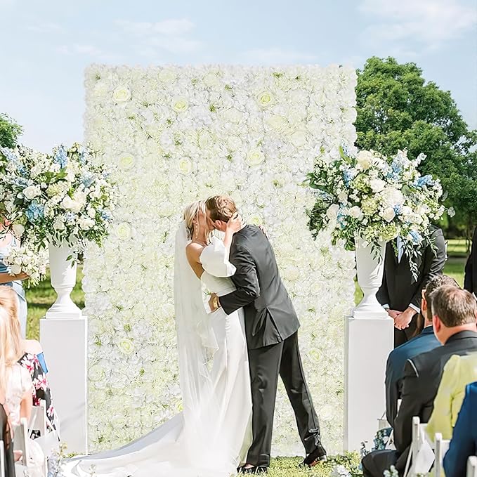 White Flower Wall Backdrop Wedding: 12 Packs 15x15 Inches 3D Floral Rose Wall Panels - Party Event Background Bridal Shower Decorations