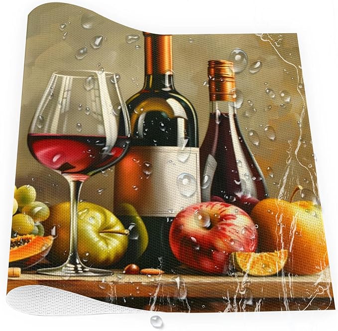 Grapes Fruit Wine PVC Placemats Set of 1 Wipeable Table Mats Washable Heat Resistant Non Slip Vinyl Dining Table Mat for Kithen Indoor Outdoor Patio Farmhouse Place Mats Decorative