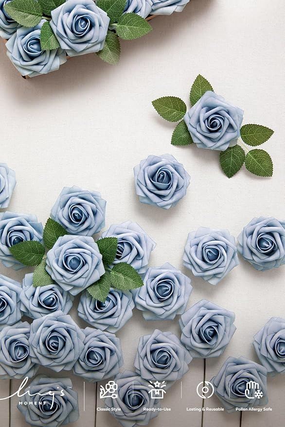 Ling's moment Artificial Flowers 25Pcs Provence Roses Decor w/Stems,3" Real Touch DIY Foam Floral for Wedding Bouquet/Centerpieces, Outdoors Party Backdrop, Room/Table, and Garden/Pot Decorations