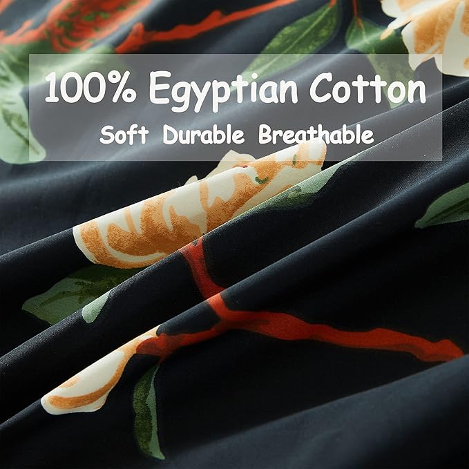 FADFAY Sheets Set Twin XL Shabby Black and Yellow Floral Bedding Elegant Peony Sheets Set Vintage Farmhouse Bedding 100% Egyptian Cotton 800 Thread Count Deep Pocket Fitted Sheet, 4Pcs-Twin XL Size