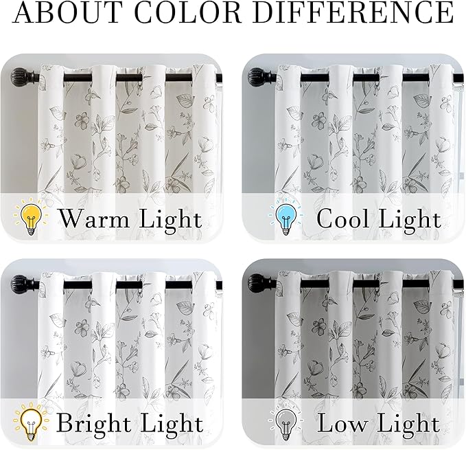 ChrisDowa 100% Blackout Floral Curtains 96 Inches Long 2 Panels for Bedroom Living Room Grey Flower Patterned Room Darkening Thermal Insulated Soundproof Grommet Window Treatments Drapes,52X96