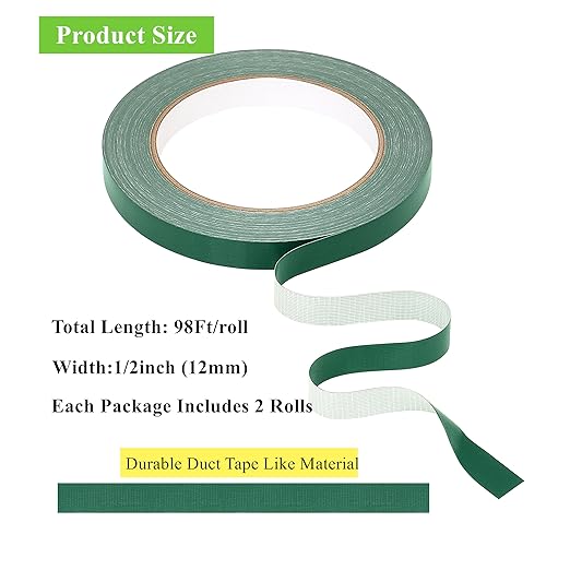 Green Floral Tape 2 Pack 1/2" Flower Stem Wrap Adhesive Tape for Bouquet Stem Wrapping Wedding Bouquet Tape for Binding Flowers and Floral Crafts (2PCS, 1/2”x98FT/Roll)