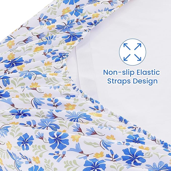 Softan Vintage Blue Floral Full Bed Sheets, Cozy Microfiber Flower Printed Sheets with 15" Deep Pocket Fitted Sheet & Non-Slip Straps, Patterned Floral in Blue & Amber Sheets & Pillowcase Set