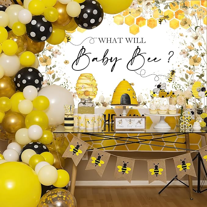 Avezano Bee Gender Reveal Backdrop What Will Baby Bee Photography Background Bumble Honeycomb Gender Reveal Party Decorations Banner Floral Theme Baby Shower Photo Backdrops (7x5ft)