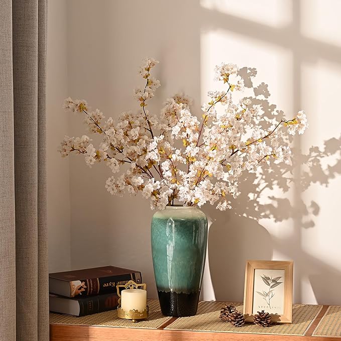 Sunm Boutique Silk Cherry Blossom Branches, Artificial Cherry Blossom Tree Stems Faux Cherry Flowers Vase Arrangements for Wedding Home Decor, Set of 3