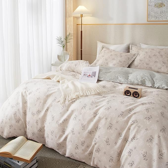 HighBuy Boho Floral Duvet Cover King Bedding Vintage Cotton Aesthetic Bedding Set King Size Comforter Cover Set Garden Lightweight Soft Duvet Cover Set Zipper Closure Breathable