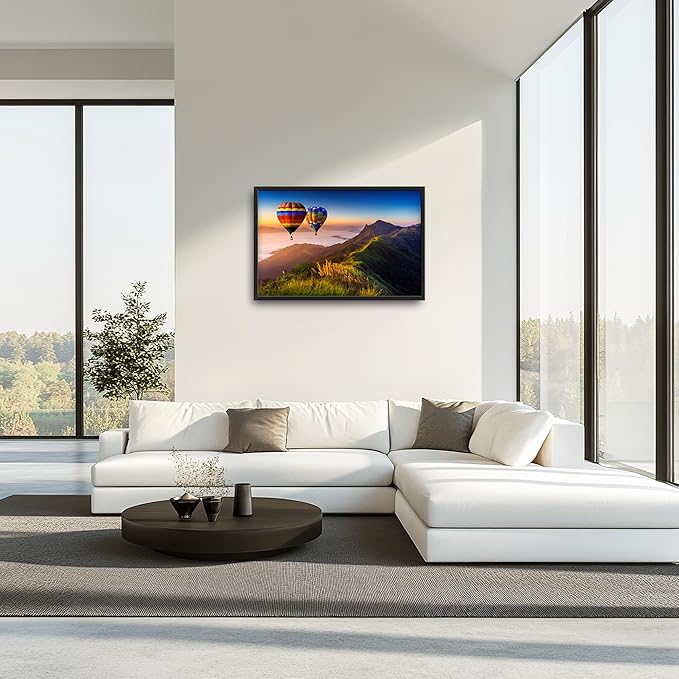 Framed Large Pictures Wall Art for Living Room, Nature Scenery Mountain Landscape Oversized Wall Decor Hot Air Balloon Canvas Print Painting Extra Large Framed Artwork for Bedroom Office 36"x24"