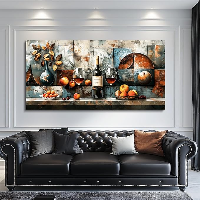 hyidecorart Large Wall Art For Kitchen Wall Decor For Living Room Dining Room Decorations Liquor Still Life Wine Glass Fruit Canvas Prints Painting Bar Pub Posters Modern Stretched Artwork Home Decor