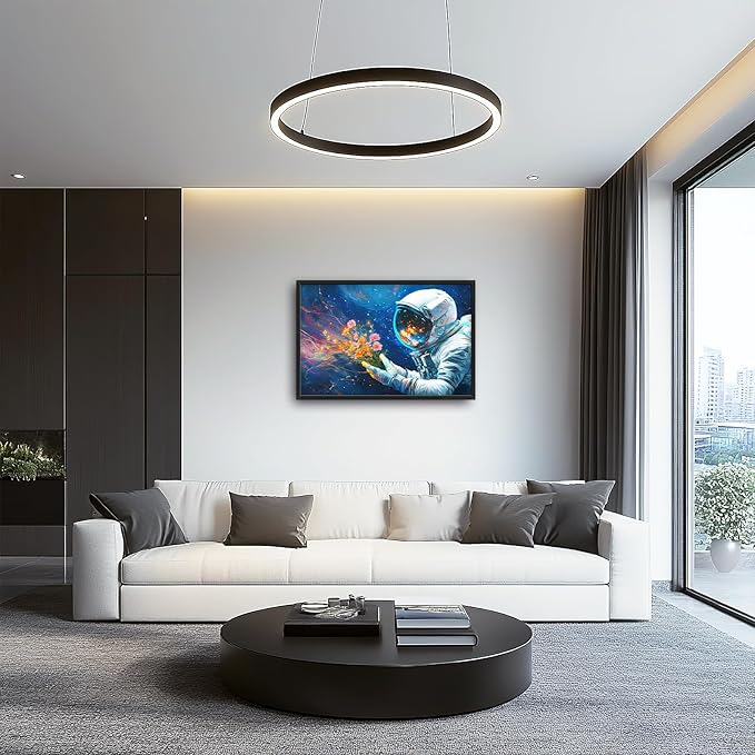 Astronaut Large Wall Art Galaxy Outer Space Pictures Wall Decor Flowers Above Over Bed Canvas Prints Painting Framed Artwork Decoration for Boys Bedroom Living Room 36"x24"