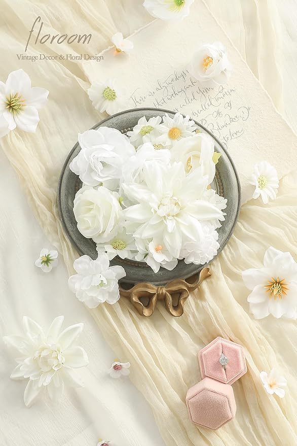 Floroom Mini Artificial Flower Heads Ivory & White Fake Peony Daisy Rose Multicolor Small Faux Silk Flower Heads for Cake Craft Garland Wedding Party Graduation Cap DIY Home Decoration, 0.8"-3.6"