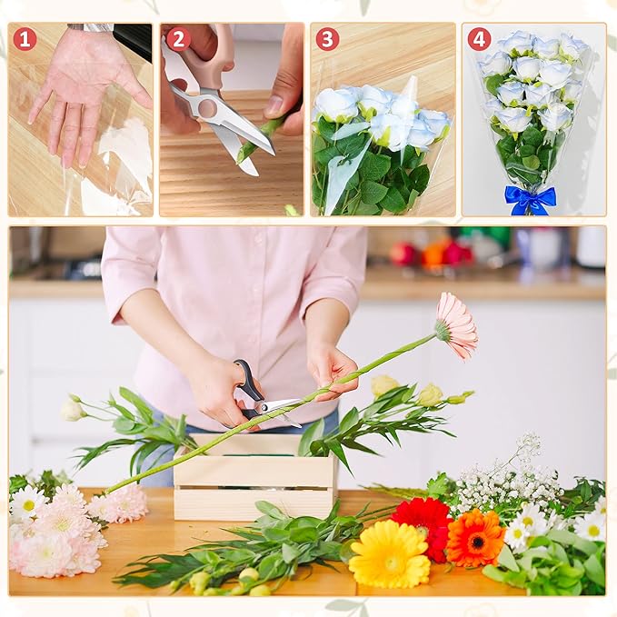 JOYIT Clear Flower Bags for Bouquets, 100PCS Flower Wrapping Papers 9.8in x 18in, Flower Wrapping Bags, Floral Wrapping Paper Clear Flower Sleeves for Floral bouquets Packaging(M)