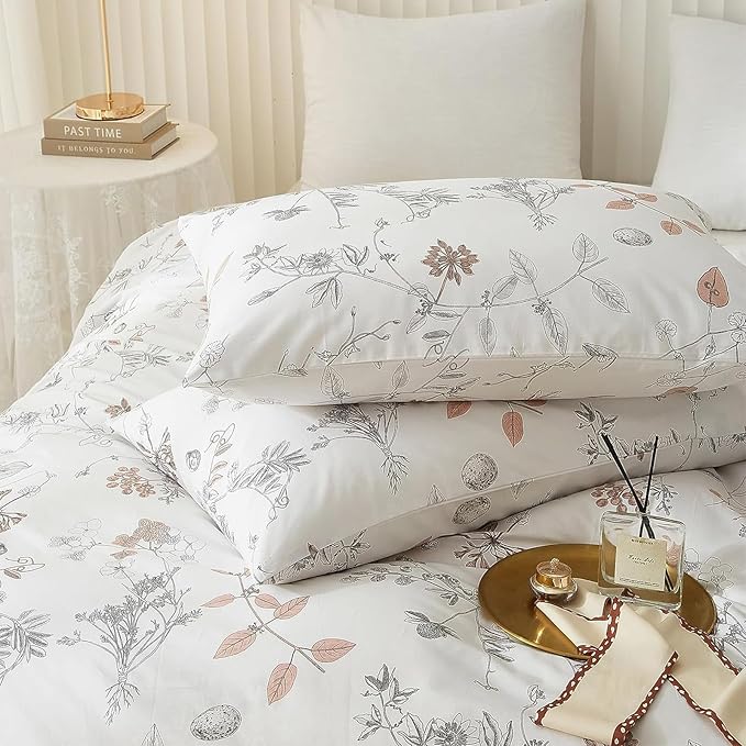 EAVD Botanical Floral Duvet Cover King Soft Cotton Reversible Pattern Chic Garden Floral Bedding Set with 2 Pillowcases Gorgeous Botanical Print Comforter Set with Zipper Closure