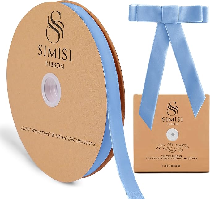 Blue Velvet Ribbon 5/8'' 25 Yards for Christmas Tree, Gift Wrapping, Flower Bouquet, Wreath Decorations, Bow Making