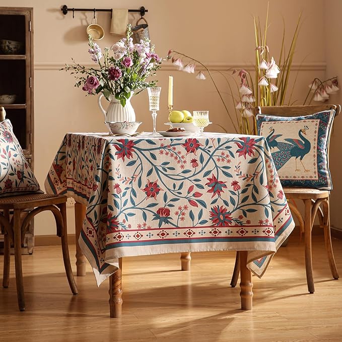 Designer Linen Small Rectangle Tablecloth,Vintage William Morris Wrinkle Resistant Floral Table Cloth,Decor Table Cover for Kitchen,Dining,Thanksgiving,Christmas,55"*71"-Dorodango B