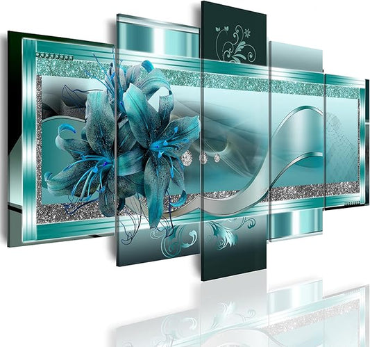 LUDUHU Turquoise Orchid Flowers Canvas Print - Abstract Green Floral Poster, Blue Wall Art Painting Decor for Home Decoration Artwork Picture Bedroom Green Floral (A,Oversize 60x30inch)