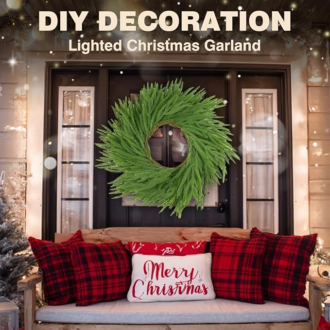 2PCS 6FT Norfolk Pine Garlands Realistic, Realistic Soft Wreath, Artificial Green Faux Cedar Pine Garland for Fireplace Mantle Indoor Outdoor Holiday Party Home Decor(2,6FT)