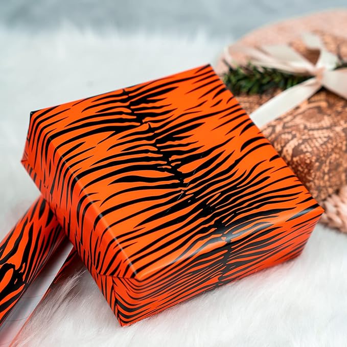 WRAPAHOLIC Wrapping Paper Sheet - 12 Sheets Tiger Prints Design Folded Flat for Birthday, Party, Baby Showers - 19.7 Inch X 30 Inch Per Sheet