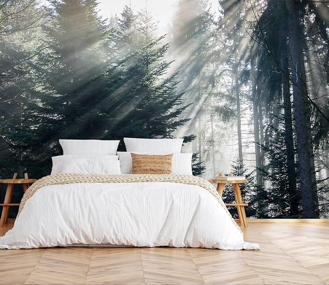 Forest in The Fog Wall Mural, Forest Wall Sticker Wallpaper, Non-self-Adhesive Wall Decorations（Non-self-Adhesive）