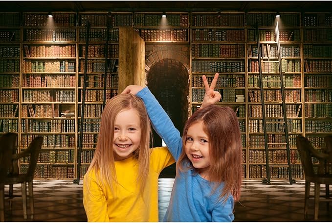 Bookshelf Backdrop Vintage Bookcase Old-Fashioned Library Room with Books Photography Background Magic Books Ancient Library for Book Theme Party Decorations Birthday Photoshoot Props 15x8ft
