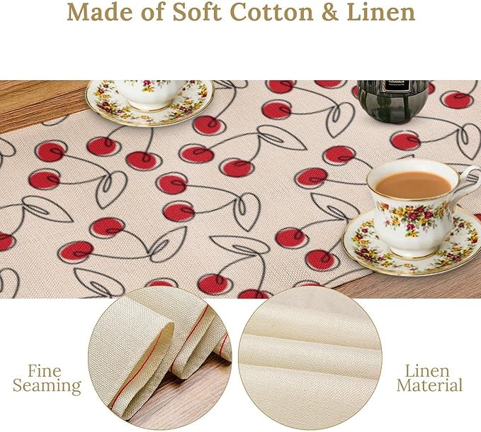 Red Cherry Table Runner,Spring Summer Fruit Tropical Birthday Party Decorations Dining Room Home Kitchen Table Decor 13 x 108Inches