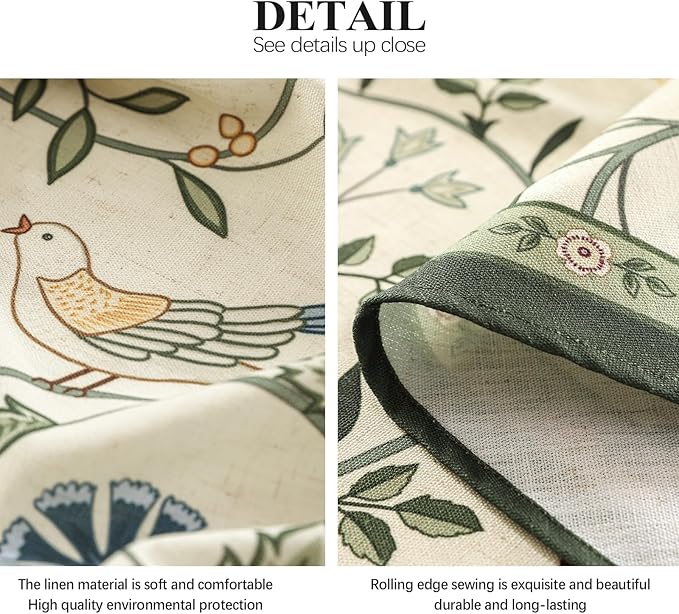 Linen 67 Inch Round Tablecloth,Wrinkle Resistant French White and Green Tablecloth Print with Froal,Decor Stitch Table Cloth for Thanksgiving,Dining Room,Home Diameter 67"-Idaho A