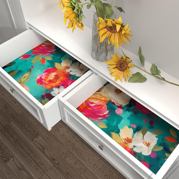 Watercolour Floral Peel and Stick Wallpaper Boho Vibrant Contact Paper Renter Friendly Wall Paper for Living Room Bedroom Drawer Cabinet Removable 17.5 x 78.5In