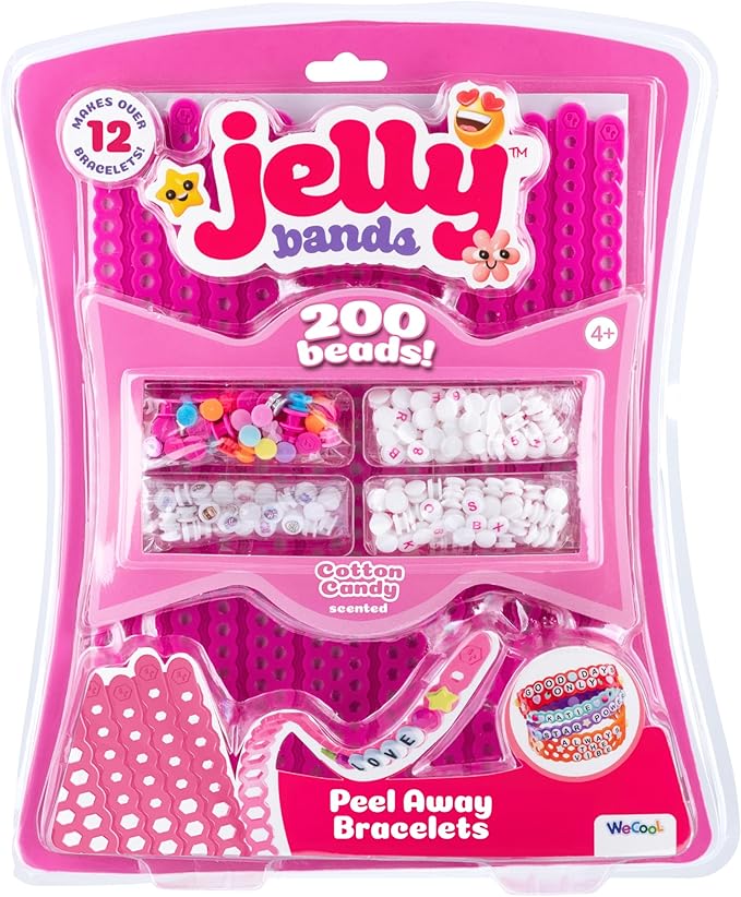 WeCool Jelly Bands Bracelet Making Kit, 12 Cotton Candy Scented Stretchy Bracelets with 200+ Beads, Customizable DIY Fashion Jewelry Craft Kit for Kids & Teens Toys