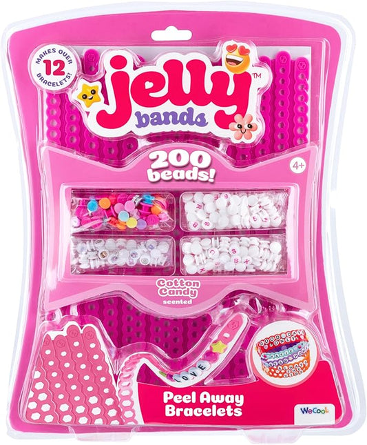 WeCool Jelly Bands Bracelet Making Kit, 12 Cotton Candy Scented Stretchy Bracelets with 200+ Beads, Customizable DIY Fashion Jewelry Craft Kit for Kids & Teens Toys