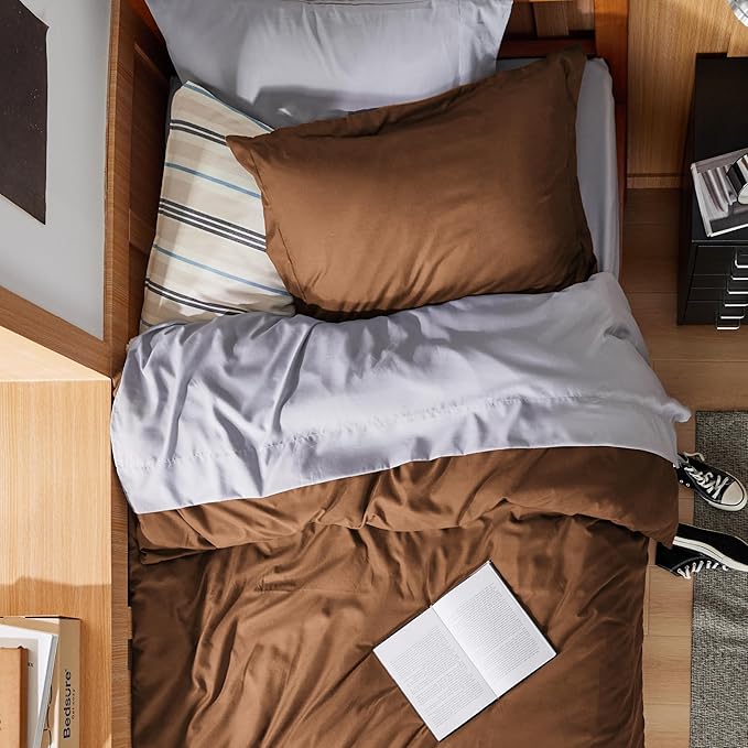 Bedsure Duvet Cover Twin/Twin XL Size - Soft Double Brushed Bedding Set for Kids & Adults, Zipper Closure, 2 Pieces, Includes 1 Duvet Cover (68"x90") & 1 Pillow Sham, NO Comforter, Brown