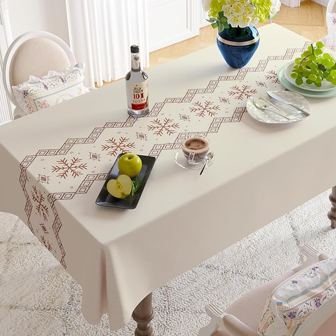 Rectangle Table Cloth,100% Waterproof Tablecloth Oil Proof Spill Proof Vinyl Table Cloth, Wipe Clean Plastic Table Cover for Dining, Camping, Indoor and Outdoor 54" x 84",Snowflake