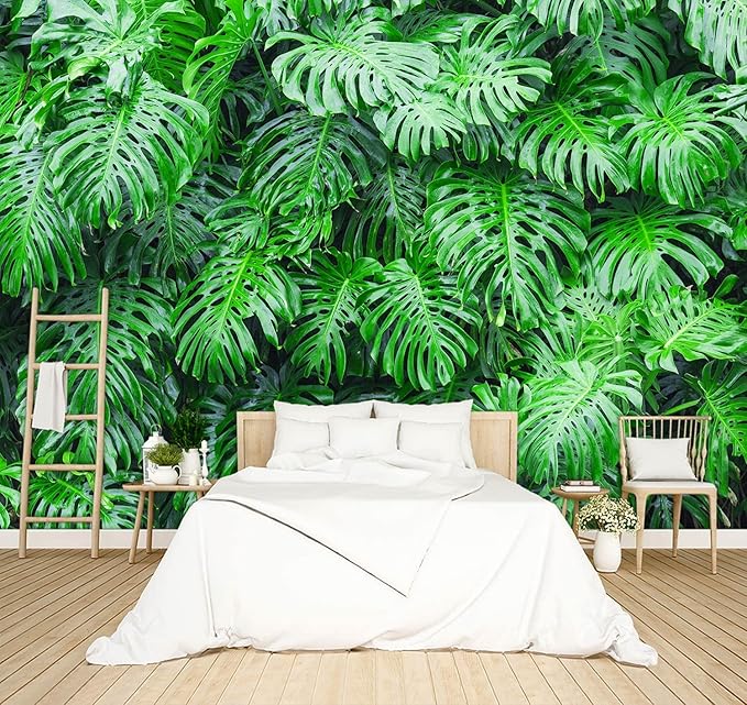 Tropical Botanical 3D Wallpaper Bedroom Green Leaf Plant Monstera murals Aesthetic Room Decor Living Room tv Background Large Wall Mural - 91"x65" Not Peel and Stick