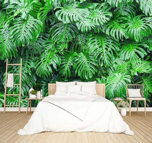 Tropical Botanical 3D Wallpaper Bedroom Green Leaf Plant Monstera murals Aesthetic Room Decor Living Room tv Background Large Wall Mural - 91"x65" Not Peel and Stick