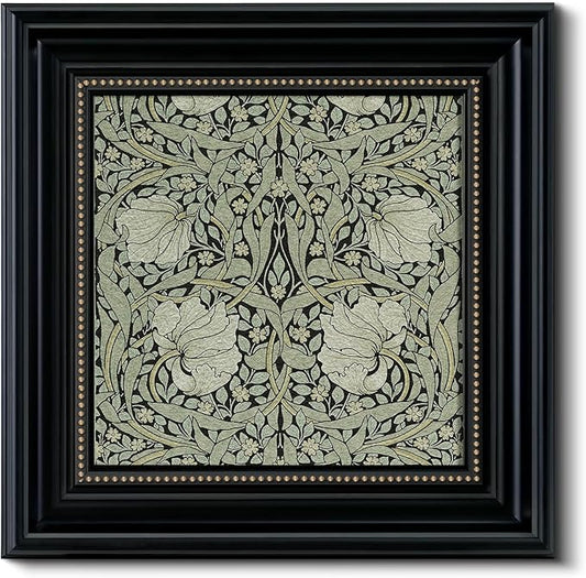 Vintage 3D Textured Floral Pattern Framed Wall Art 16x16, William Morris Inspired Botanical Sandstone Panel Print Square Artwork, Rustic Retro Square Living Room Bedroom Study Gallery Decor