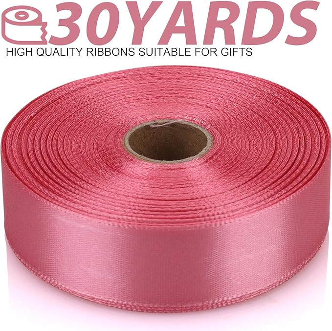 7/8 Inch 30 Yards Rose Gold Satin Craft Ribbon-Single Face Polyester Ribbon for Handmade Roses,Gift Wrapping,Timeless Flower,Bouquets,Wedding and Party Decoration